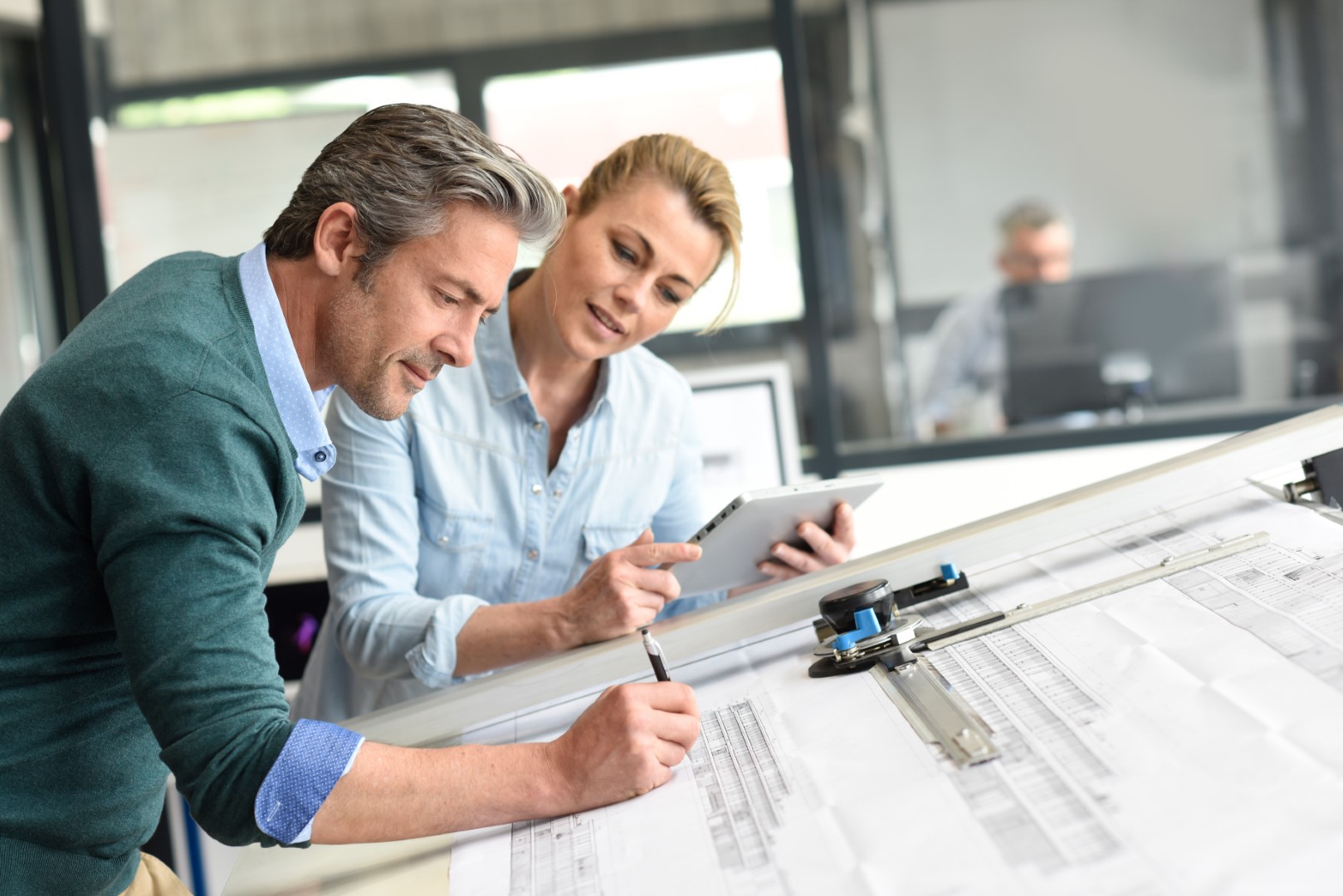 Team of architects working together on project